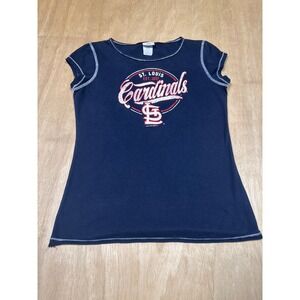 St Louis Cardinals Women's Navy Blue Short Sleeve TShirt MLB Baseball Top Size L